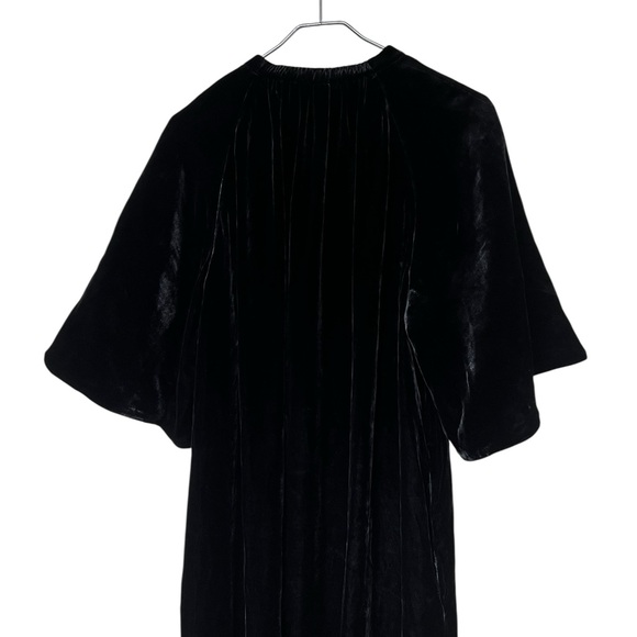 COS NWT black gathered velvet silk blend midi dress statement sleeve minimalist - Picture 5 of 13
